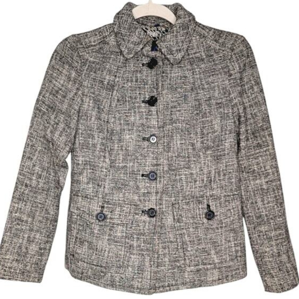 Martin + Osa Black Tweed Structured Classic Preppy Academia Button Blazer Small